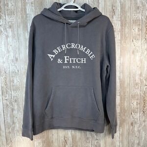 Abercrombie & Fitch Hoodie Sweatshirt Mens Medium Gray Logo Graphic‎ N.Y.C.